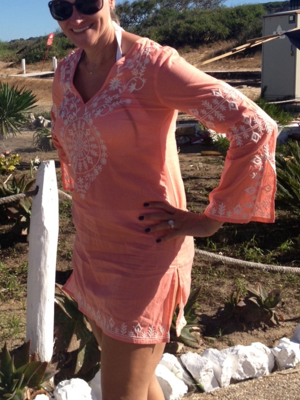 Orange Embroidered V-Neck Swim Coverup Tunic